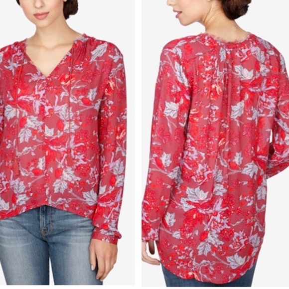 Lucky Brand Tops - Lucky Brand Boho Red Floral Peasant Top